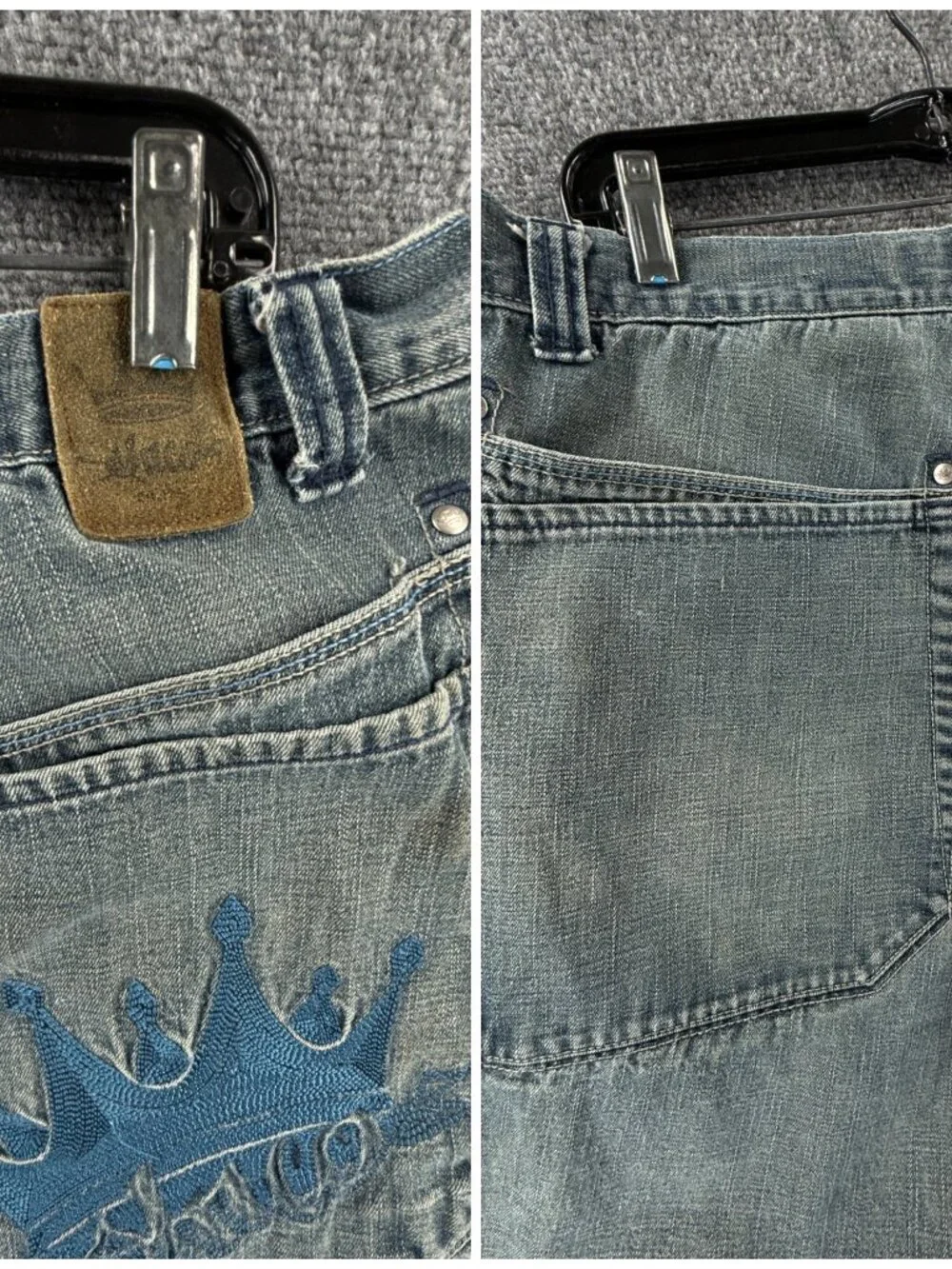 VTG JNCO Denim Jean Shorts 38 Blue Crown M2880DQ Y2K Embroidered ACTL 36X11